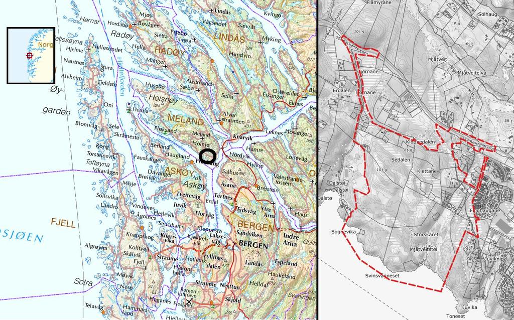 OMRÅDEPLAN DALSTØ-MJÅTVEITSTØ Det skal utarbeides en områdeplan for et 752 daa stort område på Dalstø - Mjåtveit i Meland kommune.