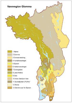 Fakta om vannregionen Skriv inn forfatter seksjon 12 vannområder + grensevassdragene 9 fylker (5 i vannregion) 101 kommuner 2369 vannforekomster Står