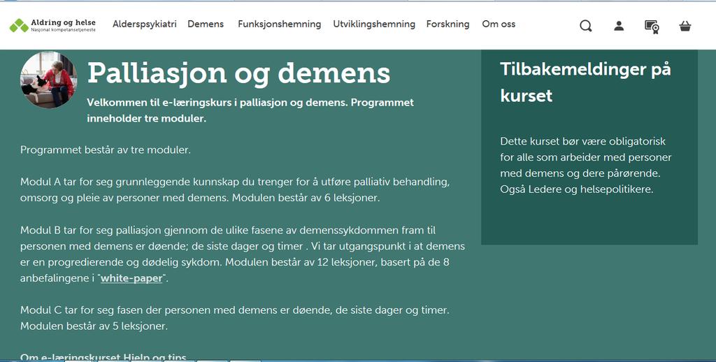 e-lærings kurs demens og palliasjon https://www.