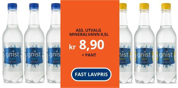 ASS. UTVALG BRUS 0,5L kr 9,90 + PANT FAST LAvPRIS øk