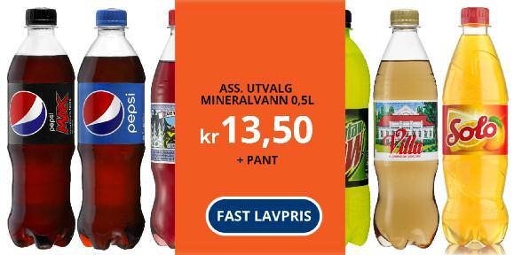 UTVALG BRUS 0,5L kr 13,50 + PANT FAST LAvPRIS Adr.