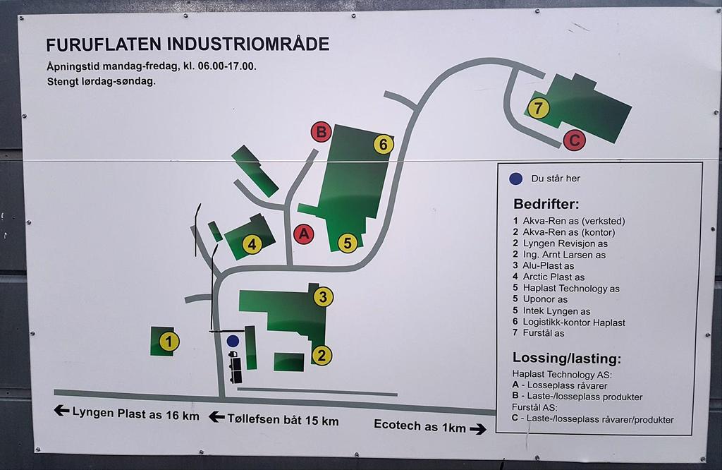 5.3 INDUSTRI/MINERALER/BERGVERK Mange av industribedriftene i Nord-Troms er tilknyttet industrimiljøet på Furuflaten i Lyngen kommune. Her finnes bl.a. bedrifter som Cinderella Eco Solution, Haplast, Furstål og Lyngen Plast.