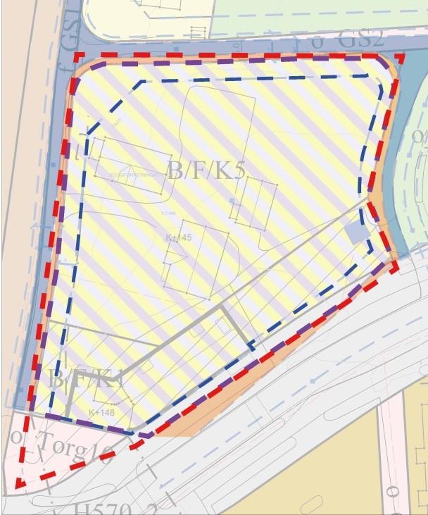 6 regulert gangvei opp gjennom Vestraatparken. (Byggeformål utvides) Verneformålet på den gamle skysstasjonen (Sand) med tilhørende uthus tas ut. Felt B/F/K5 kan bebygges med 4 6 etasjer.