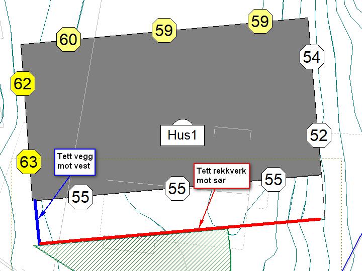 Private uteplasser Private uteplasser (balkonger/terrasser) er foreløpig plassert på sørsiden av bebyggelsen. Uteplasser i 1. etasje vil få støynivå under Lden = db. Uteplasser i 2. og 3.