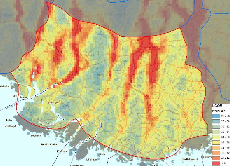 Teknisk-økonomisk analyse ANALYSER GJORT AV NVE Nettkapasitet Området er plassert i mørkegrønn nettkategori, da det ligger i Sør-Norge, hvor det kan bygges ut mye ny vindkraft uten at det oppstår