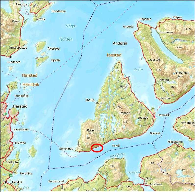 2 ANALYSE 2.1 Regional kontekst 1: 100000 Figur1Utredningsområde 1: 100000 Rød ring viser plassering av Enkeltstein i regionen. Kilde: Norgeskart.no Utredningsområde 1:100000.