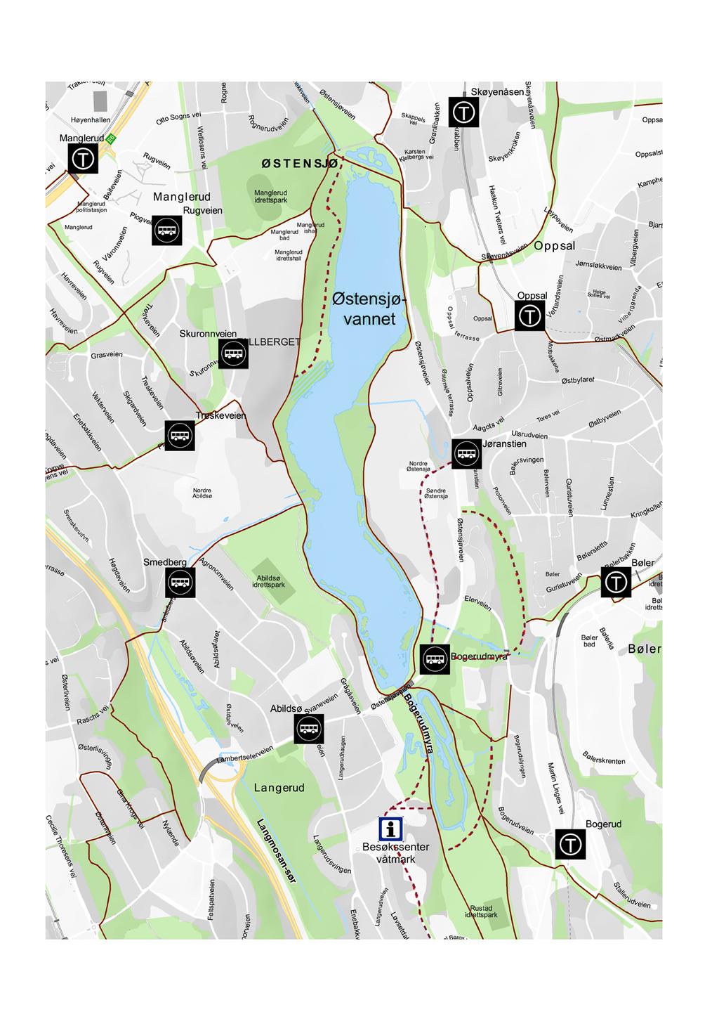 ADKOMST: 1. Skøyenåsen, Oppsal, Bøler og Bogerud: T-bane nr. 3 2.