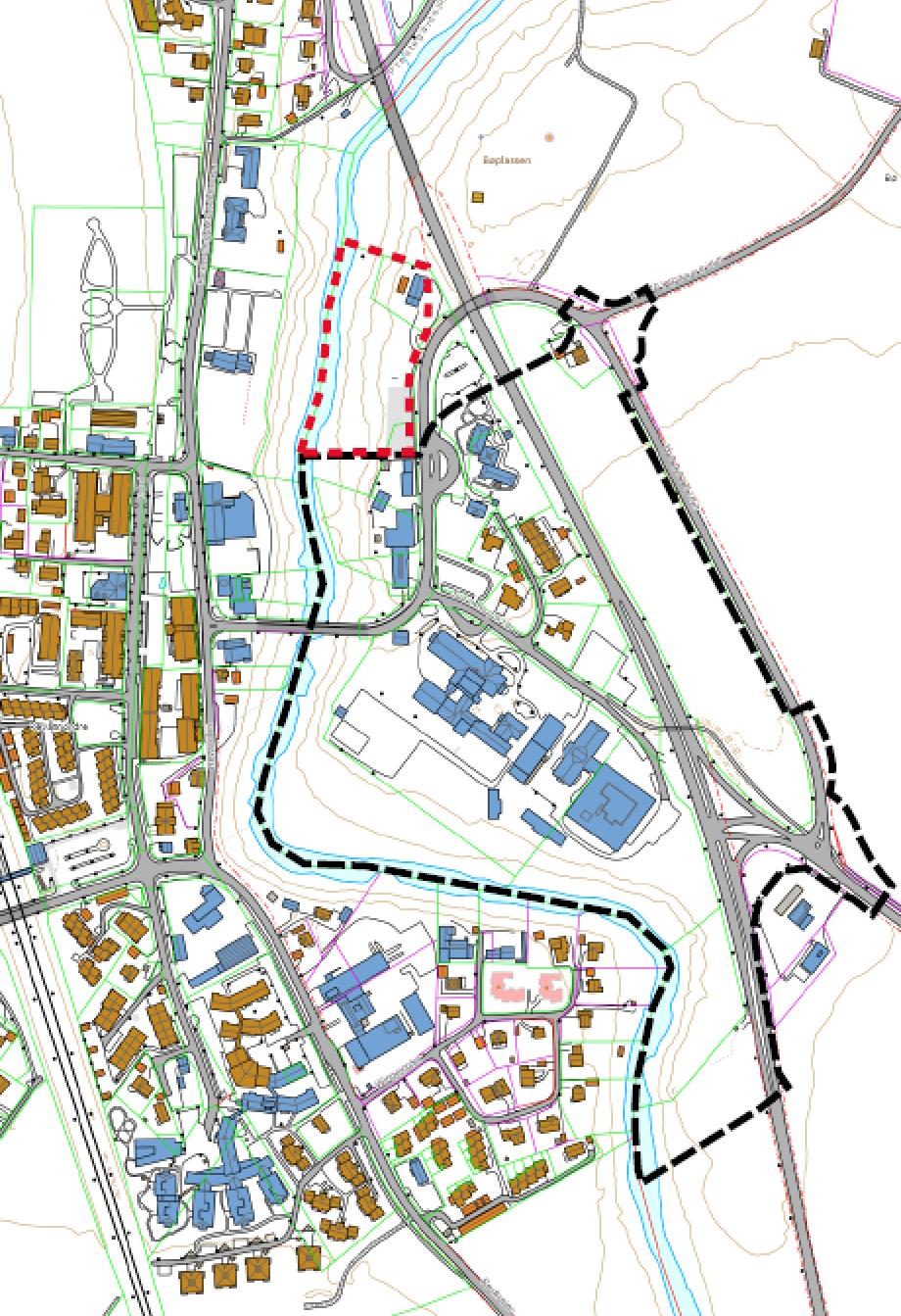 Kartutsnitt som viser planområdets avgrensning.