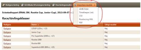 klikker du på knappen «Importere resultater».