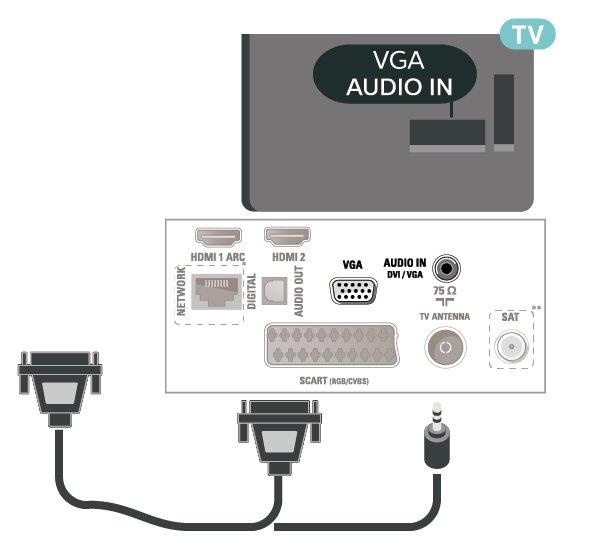 Bruk HDMI 2 -tilkoblingen, og bruk i tillegg en Audio L/R-kabel (3,5 mm minijack) til Audio In for lyd bak på fjernsynet. Bruk en VGA-kabel hvis enheten bare har en VGAtilkobling.