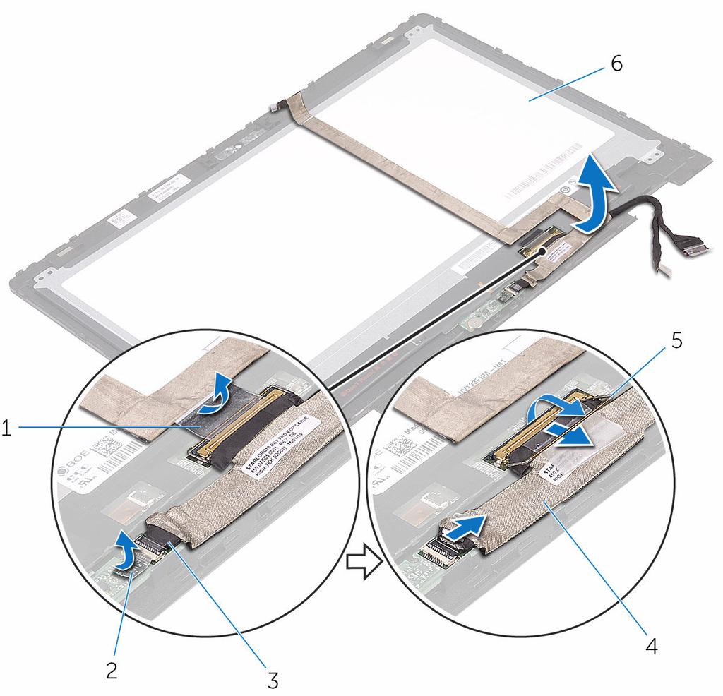 5 Løft skjermkabelen av skjermpanelet.