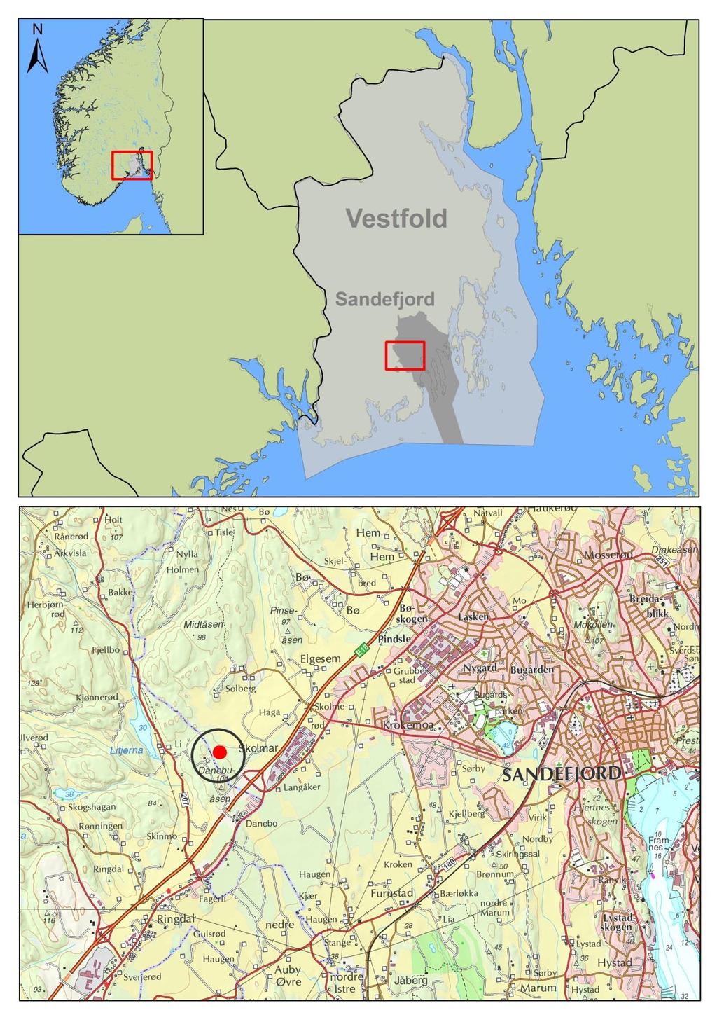 Figur 3 Kartet viser lokalitetens plassering i