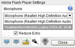 I tillegg må du sjekke at rett mikrofon er valt i Adobe Flash Player Settings: 2.
