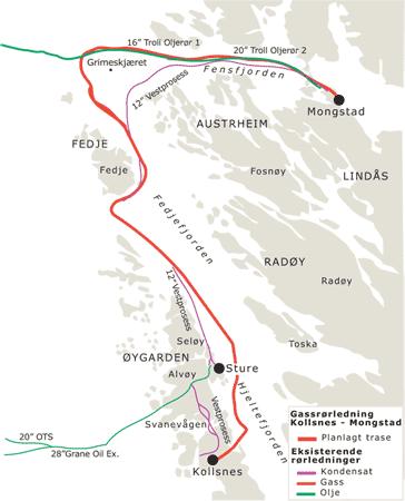 Naturgass til Mongstad Gassrør fra Kollsnes inngår i planene for kraftvarmeverket på Mongstad Økt dimensjonering på gassrøret fremmer industri