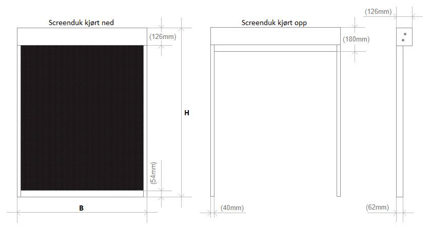 Oppmåling og produksjonsmål ZIP Screens bestilles alltid på totale utvendige mål dvs. at bredde av sideskinner inngår i bredden som oppgis ved bestilling.