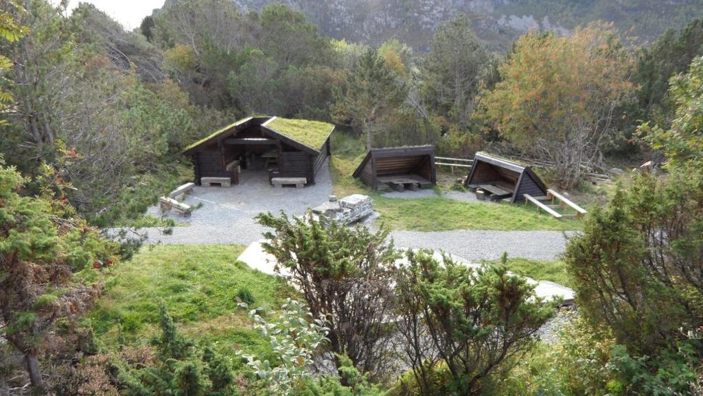 På forrige side: Flyfoto fra før vi begynte arbeidet. Skravert område er hvor trimparken ble plassert og plassering i forhold til «Tuehuken» (til høyre øverst i fotografiet).