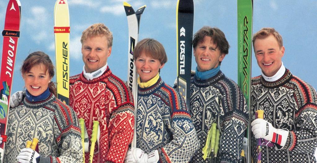 B D C E A Lillehammer alpinister 1994. Fra venstre: Astrid Lødemel, Atle Skårdal, Kari Anne Saude, Jan Einar Thorsen og Kjetil André Aamodt LILLEHAMMER 94 I 5 FARGER A: Ubleket med grått mønster.