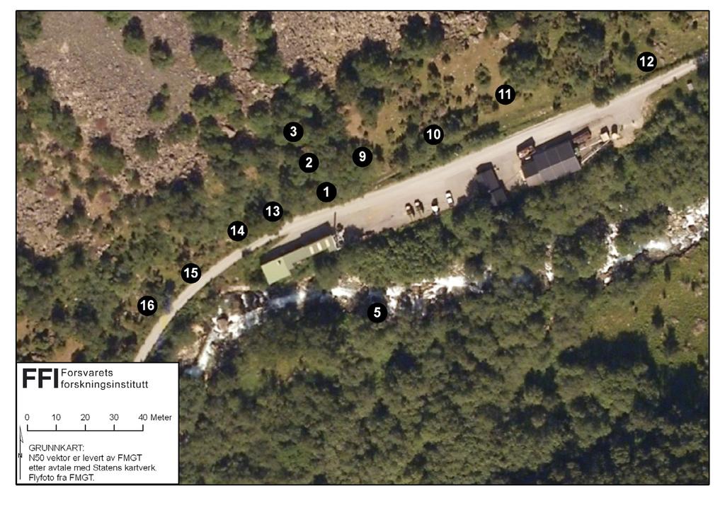 Figur 2.2 Oversikt over plasseringen til de prøvepunktene som ble prøvetatt i Tønjumdalen i 2008.