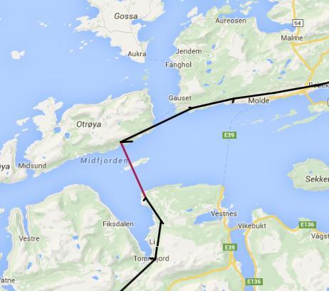 2041 5 511 1 721 Med bomtakst for ferge (alternativ 2 og 3): 153 kr for lette og 305 kr for tunge Erstatter fergestrekning: Festøya - Solavågen Romsdalsfjorden SCENARIO Lette Tunge Dagens situasjon