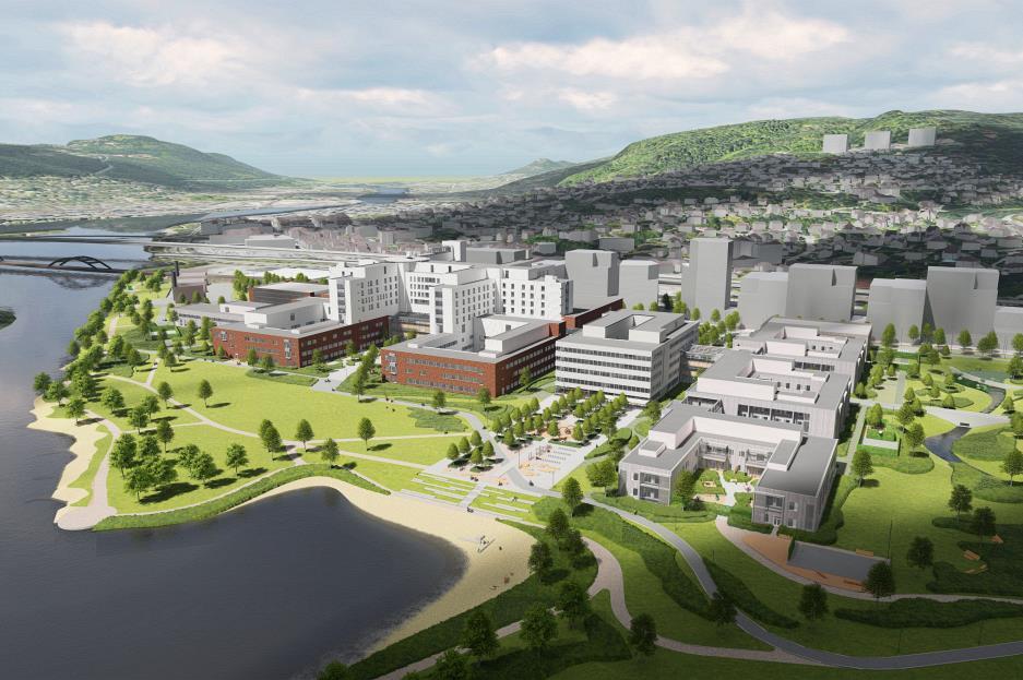 Brakerøya nytt sykehus i Drammen Bilde fra Helse Sør-Øst Område med mye