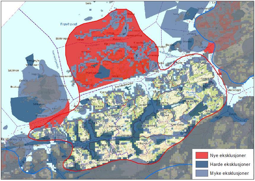 Oppdatert eksklusjonskart Figur 9: Kart over analyseområde 23 etter nye eksklusjoner fra