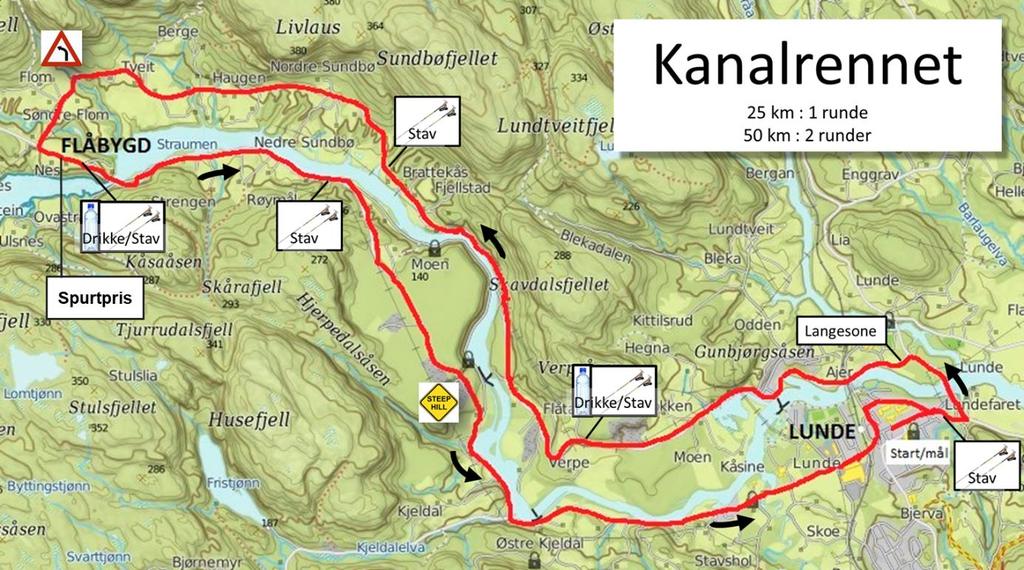 Søndag 30 juni - Kanalrennet i Lunde 25 km 25 km klassisk med start og mål i Lunde sentrum med 1