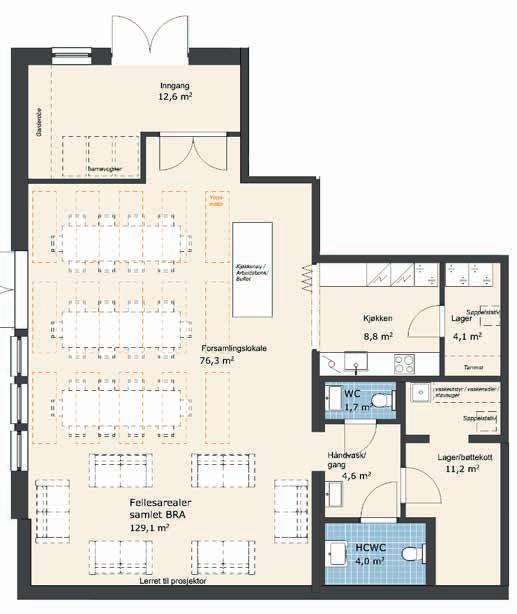 FELLESAREAL Felles goder på Bergerløkka Storstua for små og store begivenheter Storstua blir et romslig og hyggelig felleslokale på 129 kvm.