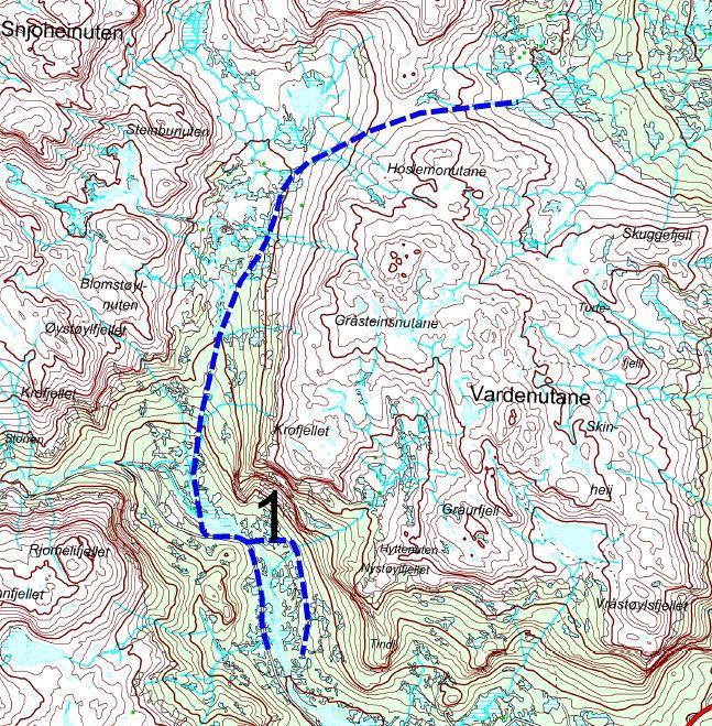01. Hoslemoskaret-Støyledalen Lengde: 7,5 km Høgfjellsløype mellom eksisterande løyper i Hovden Sør (Midtregionen) og Bykle.