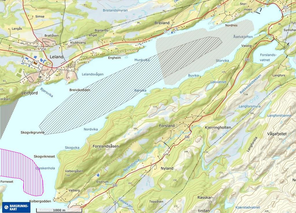 Side 5 av 8 Det skraverte området innerst i fjorden er registrert som gyteområde og det skraverte området som strekker seg ut gjennom fjorden er registrert som fiskeområde.