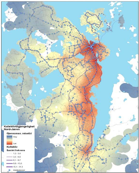 Variasjon i Absolutt tilgjengelighet kollektivtrafikk Reisetid inkl gangtid Fra alle steder til