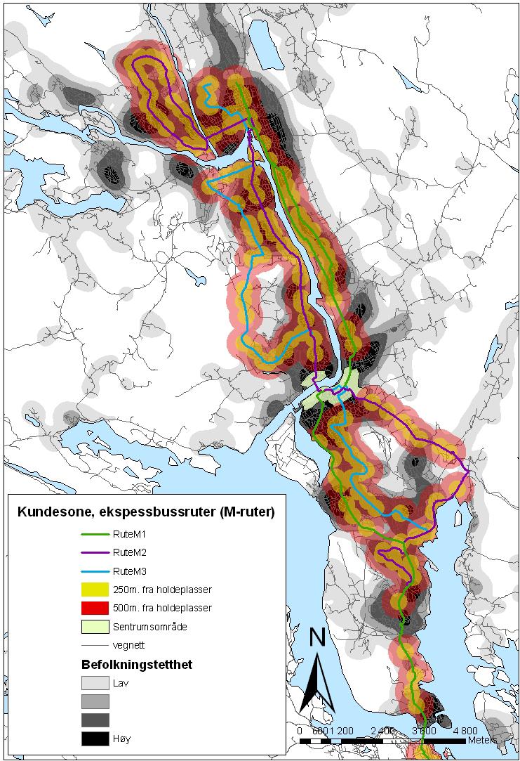 Kollektivtrafikk 99.000 bosatte i Grenland. M-bussene 1-3 dekker 32-55 %.