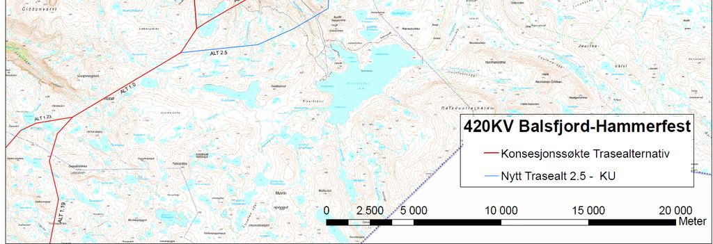 Endringen er nødvendig på grunn av vanskelig og skrått fjellterreng fram mot vannet og problemer med selve spennet over vannet Loamijavvri, bla pga høye islaster. Utredning fra fagutreder vedr.