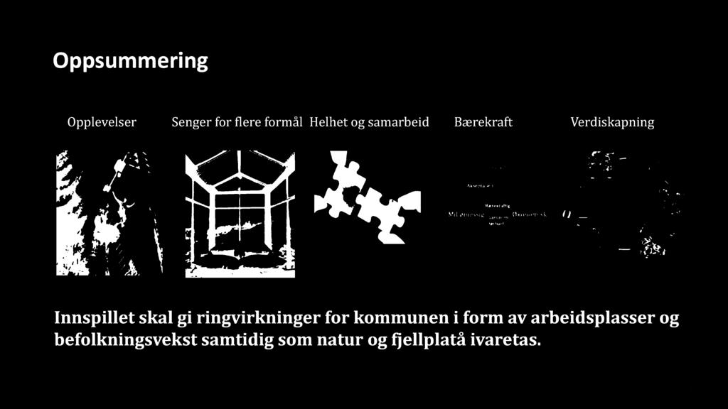 61 Oppsummering Opplevelser Senger for flere formål Helhet og samarbeid Bærekraft Verdiskapning Innspillet skal gi