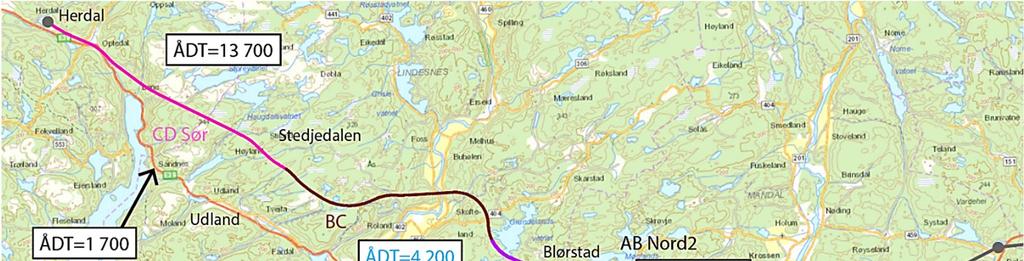 mot Kristiansand på en god måte. Kryssplasseringen er også med på å avlaste Mandal for trafikk som ellers måtte ha belastet ny tilførselsvei fra Mandal til Mandalskrysset.