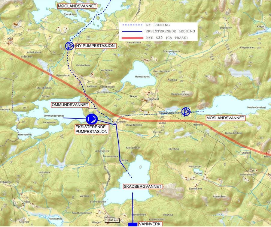 Figur 7-23 viser løsningen som Mandal kommune ønsker å implementere, hvor Moslandsvannet også innlemmes som et suppleringsvann.