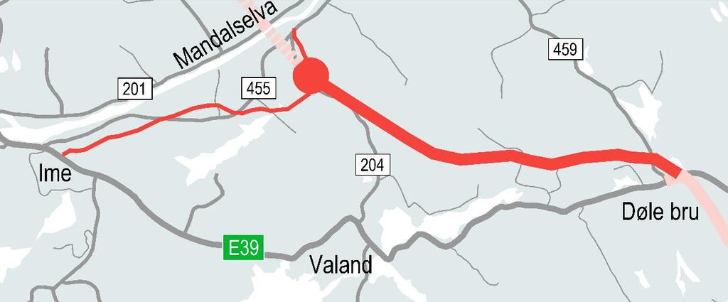 Prosjektet inkluderer ny E39 øst for Mandalselva og ny tilførselsvei fra Mandalskrysset til Mandal by. Strekningen Mandal øst Mandal by inngår som en del av nye E39 mellom Kristiansand og Stavanger.