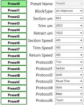 8. PRESETS EDITOR 8.1 Presets Editor MERK: Preset Editor er ikke inkludert med Tissue-Tek AutoSection -programvaren, og må anskaffes via en lokal Sakura Finetek-representant.