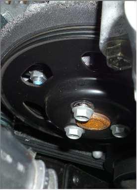 Check2: Loosening Torque Check Measure loosening torque of water pump pulley bolt, using torque wrench.