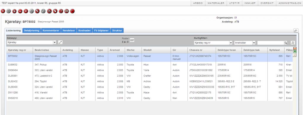 Kjøretøyadministrasjon Eksempel på oppfølging av kjøretøy, service,