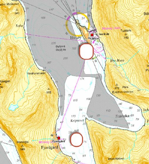 no med illustrasjon av Lenvik kommunes kystsoneplan Deponiområder spilt inn og avsatt utenfor Husøy og Fjordgård i 2015 ønsker