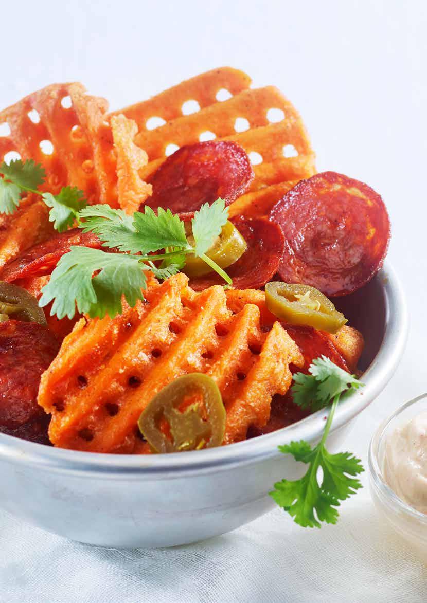 Nyhet: september 2018 HOFF Sweet Potato Waffles HOFF Sweet Potato Waffle Fries som trendy tilbehør til en smakfull kyllingburger.