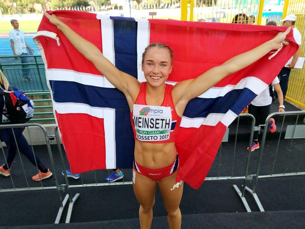 Norge, 4x100m stafett, Helene Rønningen, Ingvild Meinseth, Live Haugstad Hilton, Vilde Aasmo, nr. 11 med 45.42 Ingvild Meinseth jubler for bronse.