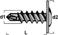 MONTERINGSSKRUE SELVGJENGENDE SKRUE M/BORSPISS PHILLIPS SPOR d1 d2 Phillips nr. 4,2 11,0 2 Selvgjengende skruer for montering av stål mot stål. Brukes isteden for blindnagle.