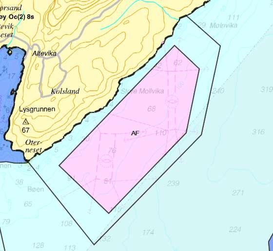Samlet vurdering og eventuelle alternativer/avbøtende tiltak A- området må som et minimum tilpasses farled, og reketrålfelt. Noen mindre justeringer av A-område og AF-område kan gjøres.