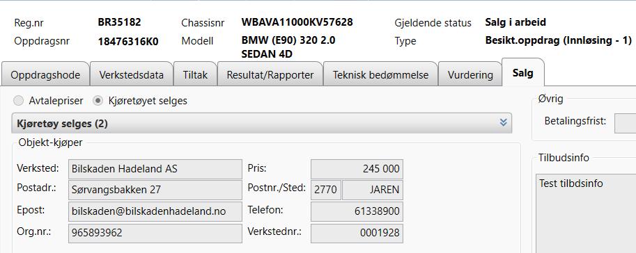 2.6 Informasjon om kjøper i Salgsbildet Det skal ikke lenger være nødvendig å åpne fliken kjøretøy selges for å se valgt kjøper.