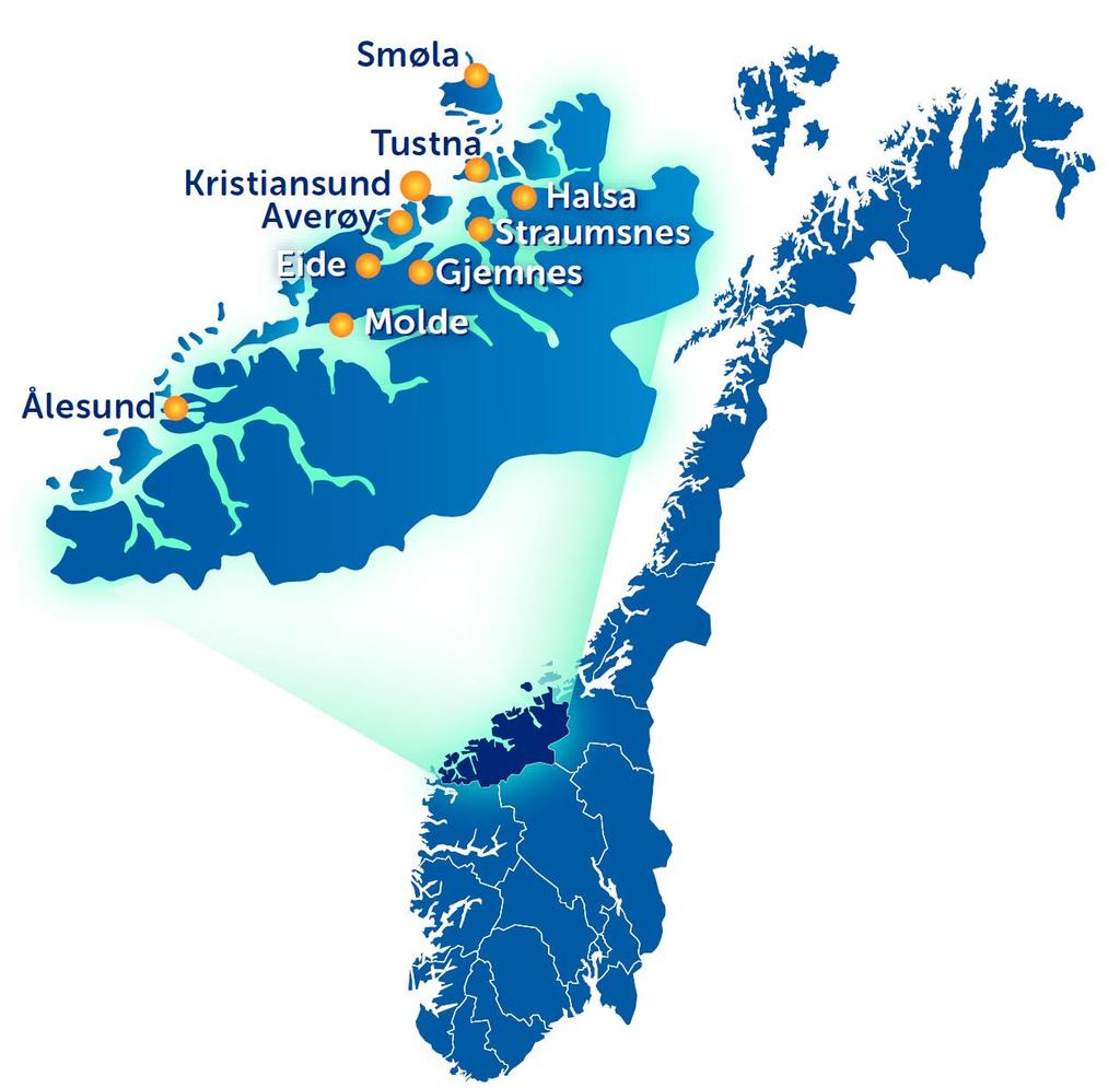 Markedsområdet og nøkkeltall 10 kontorer i Møre og Romsdal 105 årsverk morbank, 144 konsern Forretningskapital: 19,0 mrd kr Antall kunder PM: 28 000 Antall kunder BM: 3 000