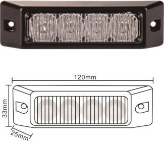 Varenr: 1603-300544 6 x 1W LED, klart glass- 23 forskjellige blinkemønster. Kan synkroniseres mot andre lamper. Strømforbruk 12V: 0,5A / 24V: 0,25A.