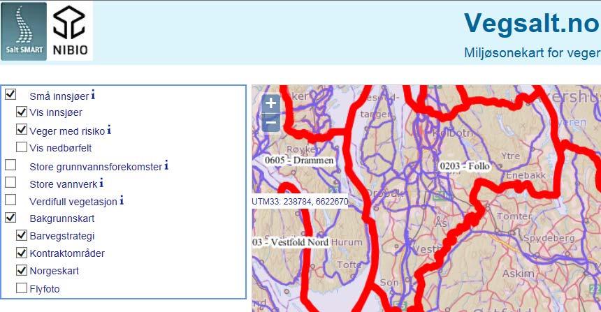 Når funksjonene er aktivert kan innsjøene søkes etter ved bruk av søk-funksjonene nederst til venstre. Ved å holde musepekeren over innsjøen, vises GPS koordinatene øverst til venstre på kartet.