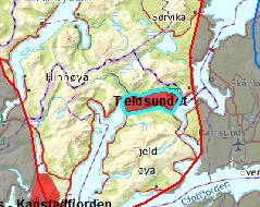 Figur 11: Eksklusjonsforslag Bergkunsten i Nes- Kanstadfjorden. Bakgrunnskart: Kartverket. Arealet er i stor grad allerede ekskludert.