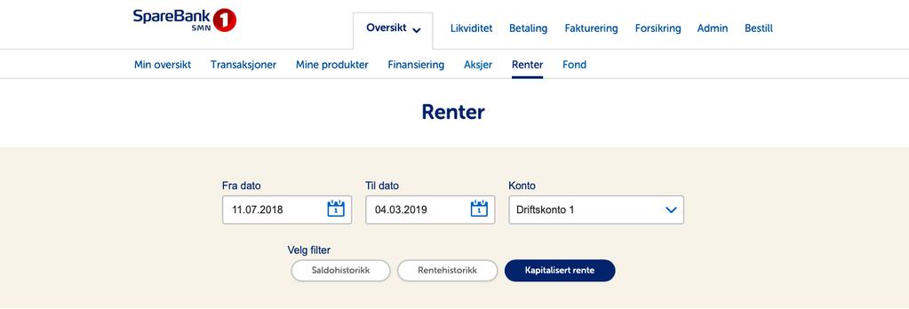 Mine produkter Viser bedriftens aktive produkter hos banken. Her kan f.eks. administrator bestille OCR avtale direkte hos banken/nets uten signering.